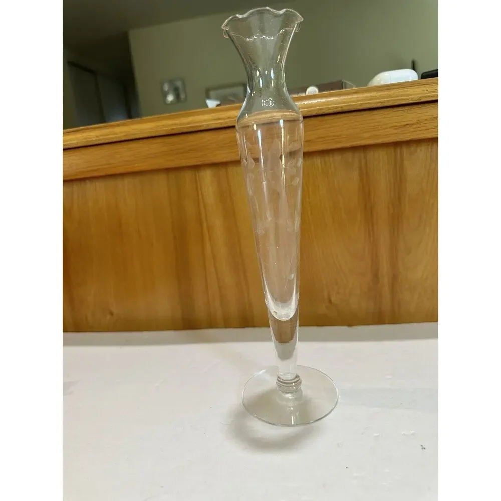 Princess House handblown handcut glass Crystal Heritage Vase footed‎ Vase etched